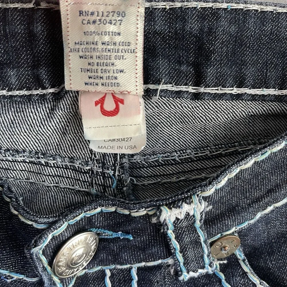 True Religion Joey Super T Jeans Womens 26 Blue White Stitching Straight USA - Picture 4 of 16